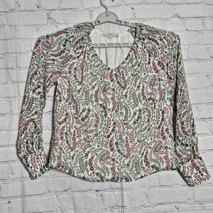 Ann Taylor Loft Womens M Floral Blouse Long Sleeve Scoop Neck Sheer Lined Top